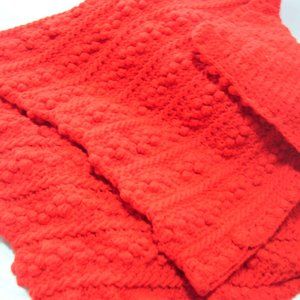 Gorgeous Hand Crochet True Red Popcorn  Afghan Throw Blanket Christmas Gift?